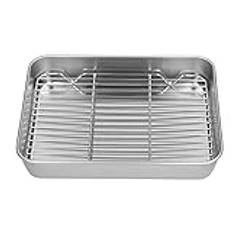 Stekpanna Med Galler Broilerpanna Och Grill I Rostfritt Stål Rektangulär Stekpanna Med Galler För Matlagning Bakning(23.5 * 17.5 * 5cm)