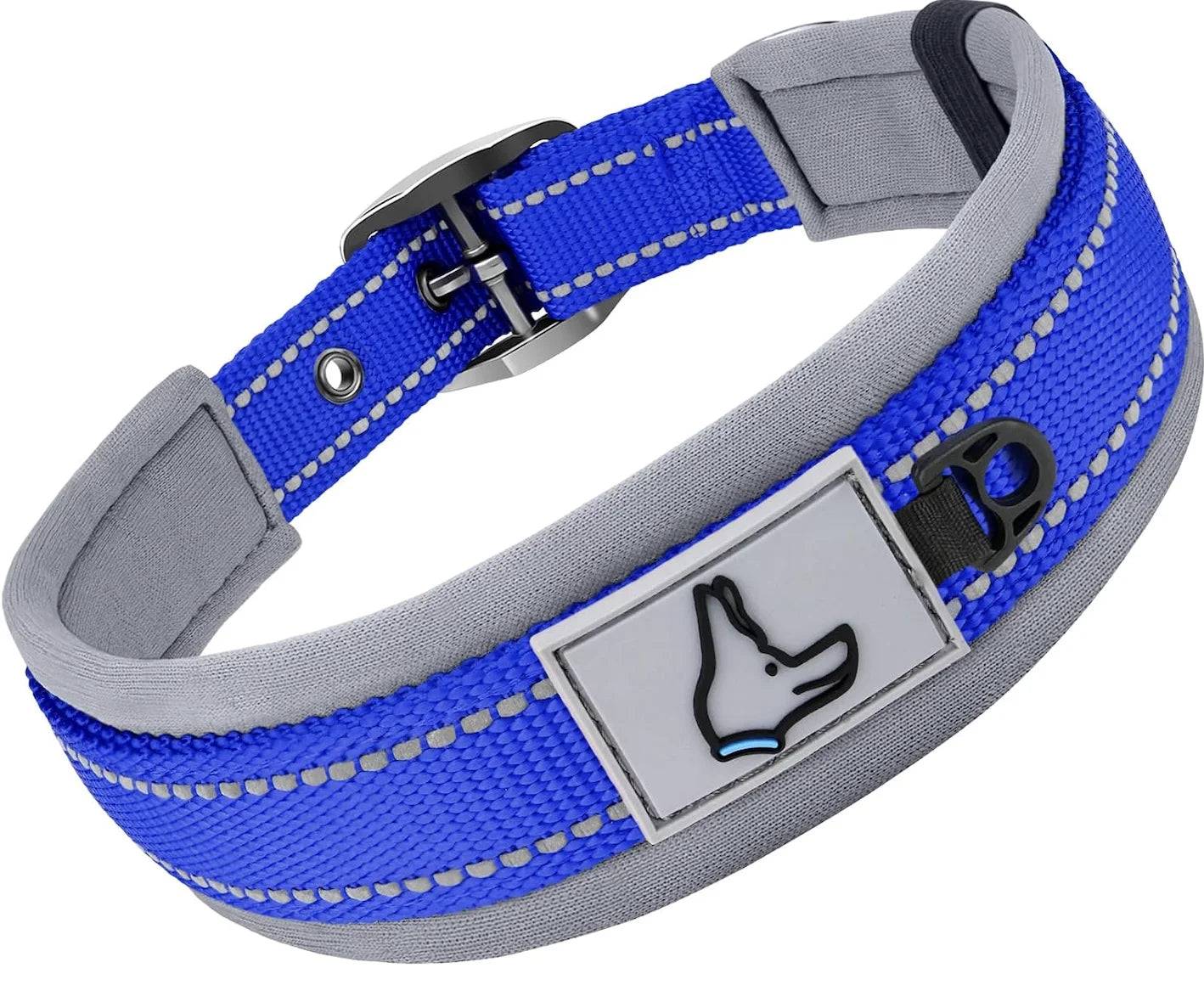 Padded Reflective Dog Collar | Adjustable Heavy-Duty Nylon & Neoprene - DEEP BLUE / S (S)