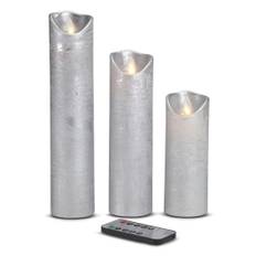 LED stearinlys - 3 stk. - 15/20/25 cm - m/3D flamme - (flere farver) - Sølv