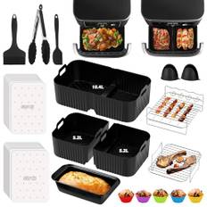 FTUREERA Heißluftfritteuse Zubehör für Ninja Foodi AF500EU 10.4L Heißluftfritteuse, 116 Stück Airfryer Zubehör für Ninja, Einschließlich Silikonform, Grillrost, Backpapier, Backform Silikon