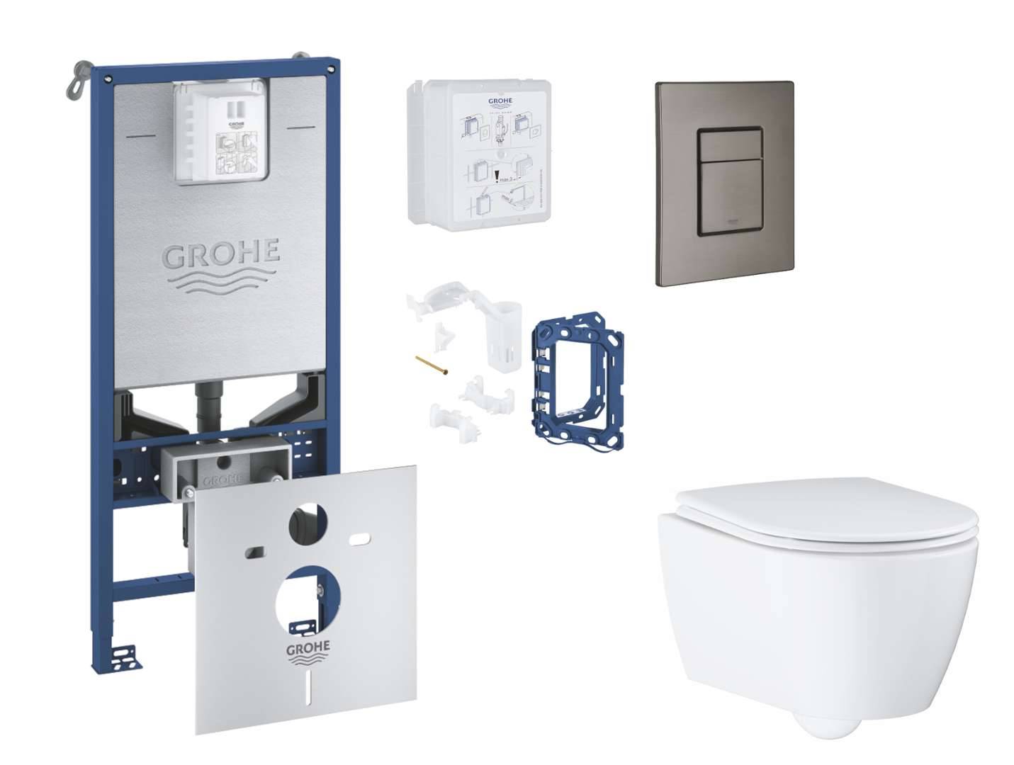 Grohe Rapid SLX - Set med skottinstallation, toalett, SoftClose-sits, Skate Cosmopolitan-knapp och sats för tablettinsats, borstad Hard Graphite SANI11BB5132