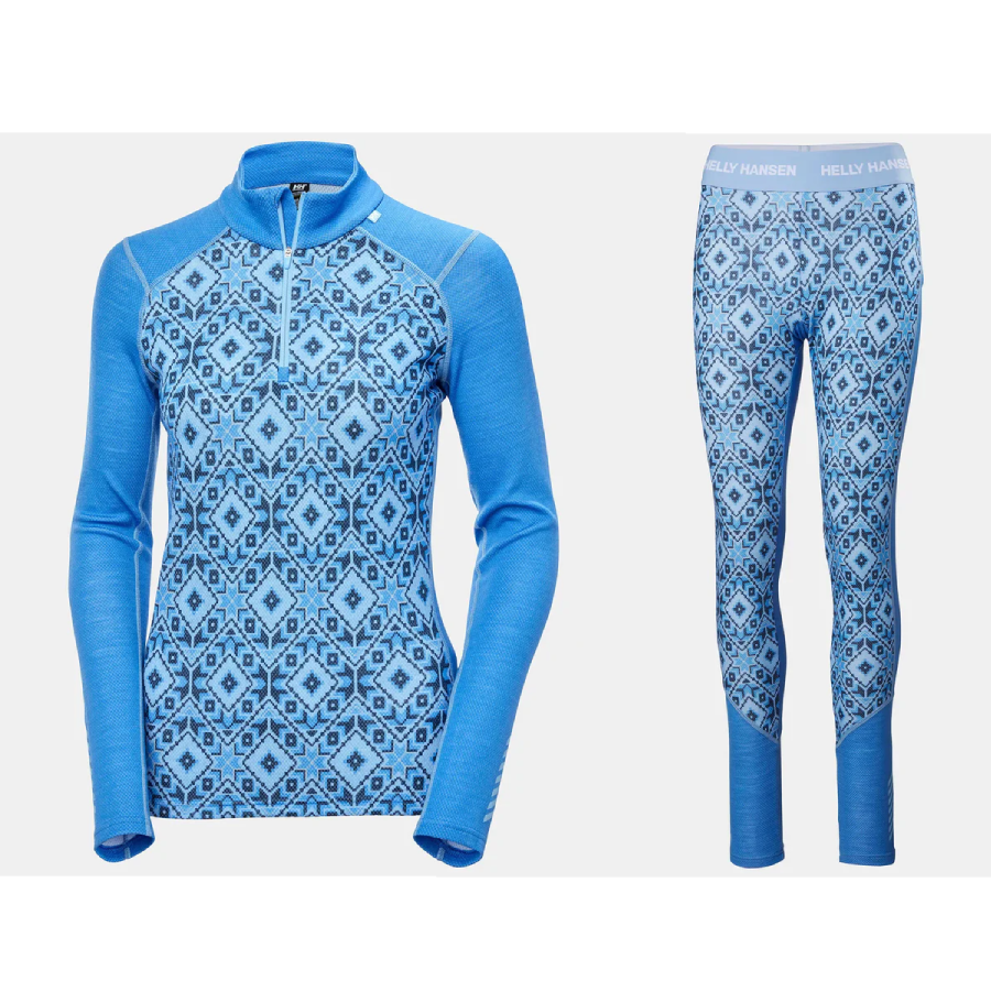 Helly Hansen Women's LIFA® Merino Midweight Graphic Half-Zip & Pants Base Layer Skiundertøj Sæt Dame - Ultra Blue - L