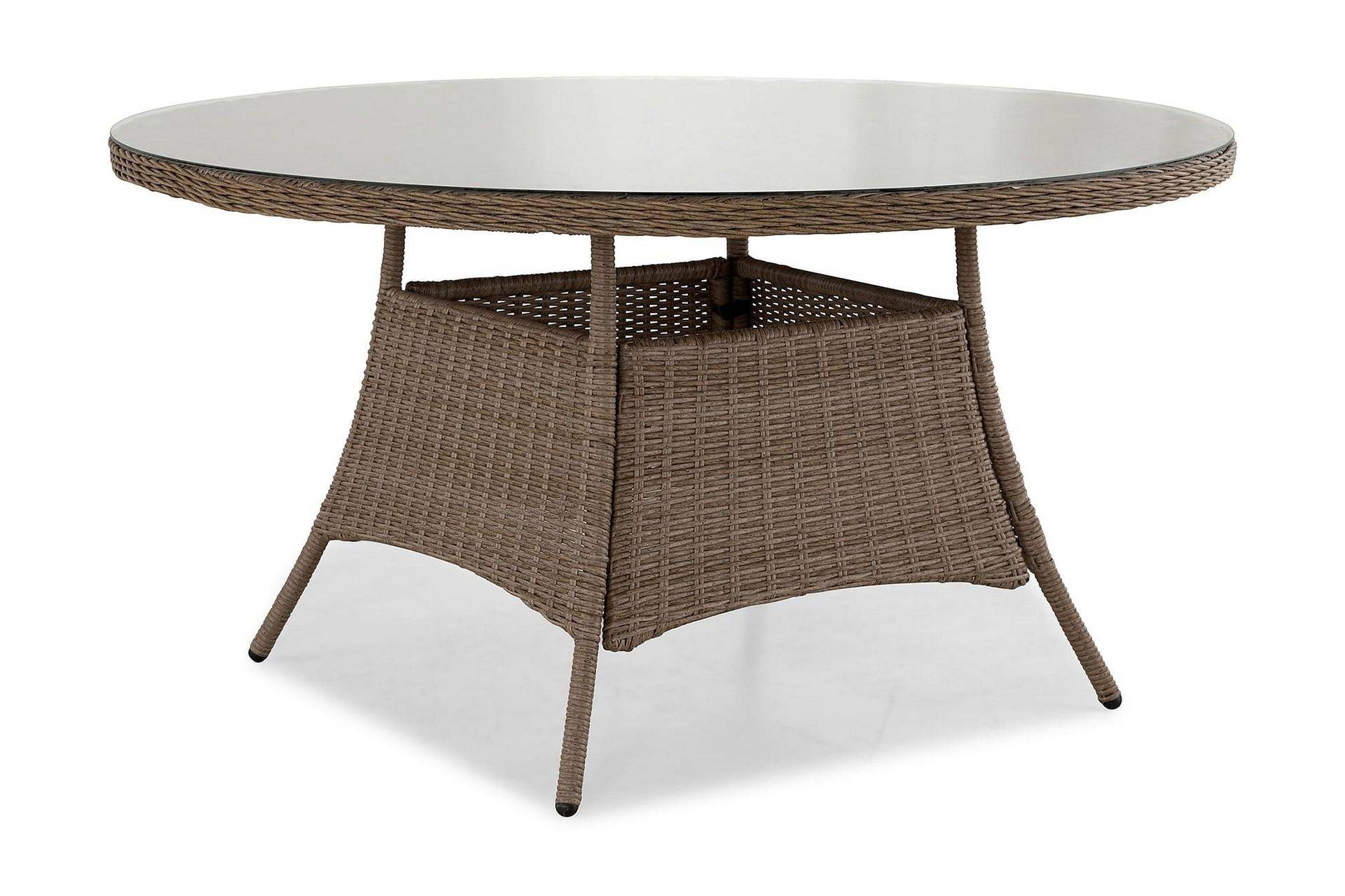 deNoord Marcus Stort Runt Matbord Utomhus 140 cm – Utebord i konstrotting med glasskiva för Uteplats och Trädgård - Natur Brun utomhus Beige,Brun,Grå Glas