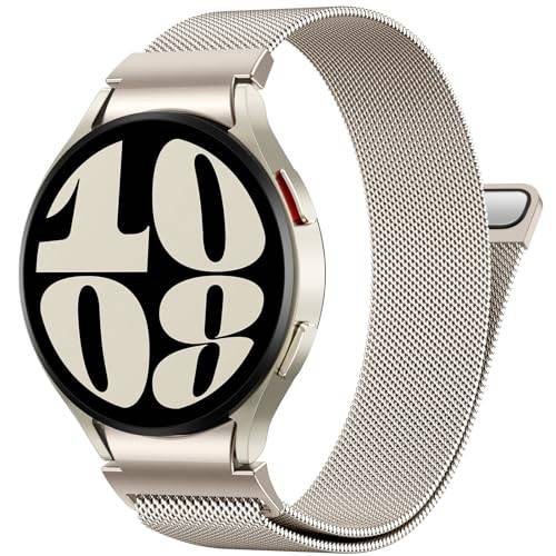 PIOWNN Metallarmband kompatibelt med Samsung Galaxy Watch 7 6 5 4 armband 44 mm 40 mm/6 Classic 47 mm 43 mm/5 Pro/4 Classic/FE, ett klick-anslutning Loop magnetiskt band, polarstjärna