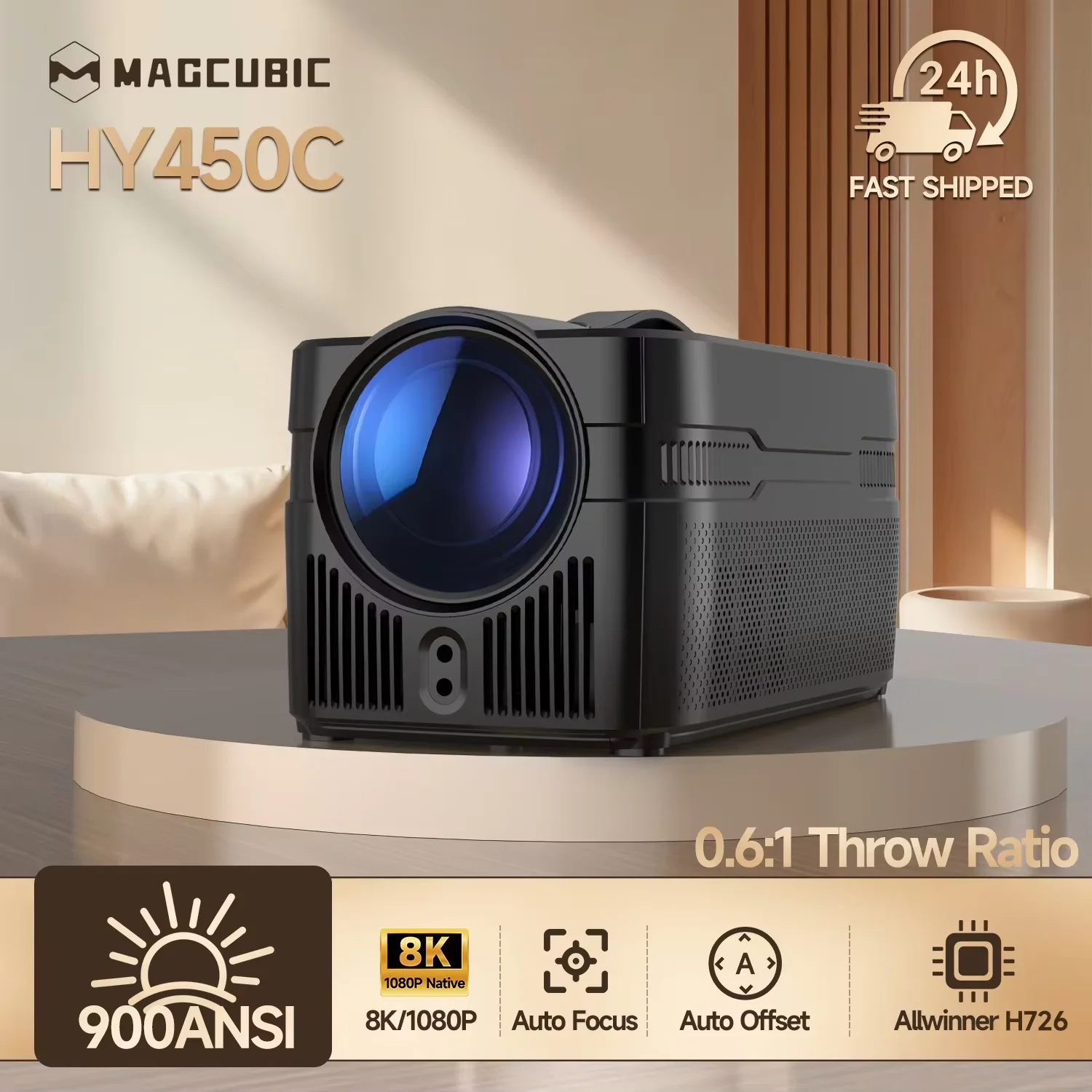 Magcubic 900Ansi Hy450C Projector 8K 4K Native 1080P Ultra Short Throw Allwinner H726 Auto Offset Bt5.4 Wifi6 Voice Assistant