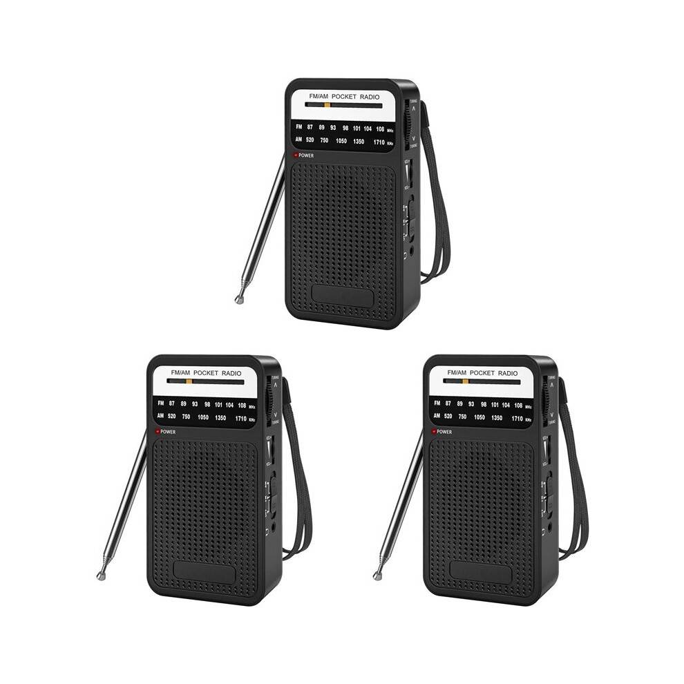 3X AM FM Pocket Radio, Transistor Radio with Loudspeaker, Headphone Jack, Portable Radio for Indoor, Outdoor Use