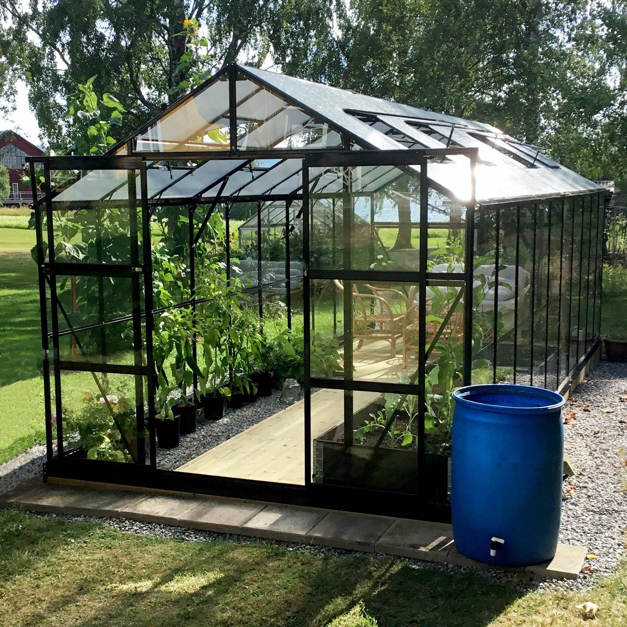 Metalcraft Drivhus, 16m², 4mm sikkerhedsglas, sort.