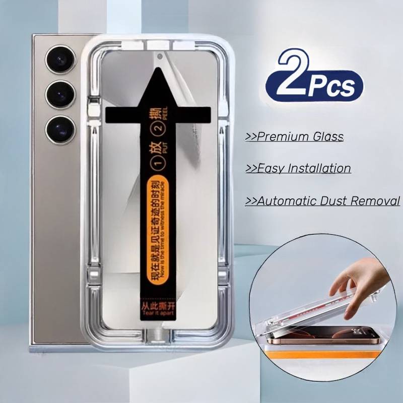 2Pcs Tempered Glass For Samsung Galaxy S25 S24 S23 S22 Ultra S22 S21 S23 Plus Easy Installation Automatic Screen Protector