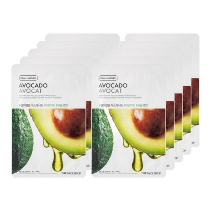 THE FACE SHOP Real Nature Avocado Face Mask Sheet 1pc x 10 Sheets Set