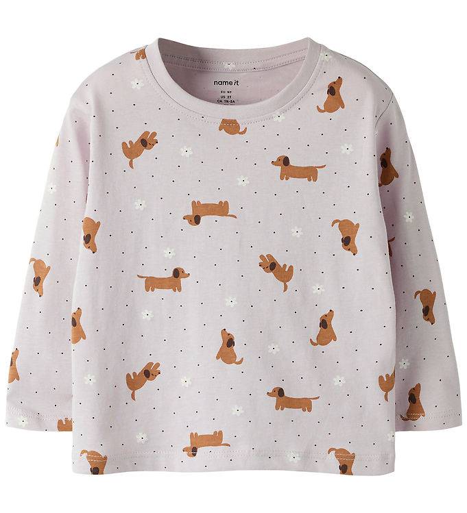Name it Bluse - NmfVelda - Lilac Marble/Dachshunds - Name It - 4 år (104) - Bluse
