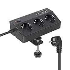 STGAROT stationär grenuttag med 3 nätuttag, 4 USB-portar (inklusive USB-C PD 20W) strömbrytare, 3 m kabel och överspänningsskydd 4 000W/16A Max för kontor/hem