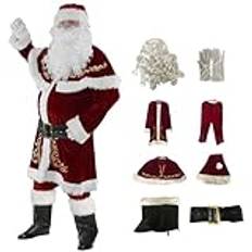 NIDONE Tomtedräkt vuxen storlek jultomtedräkt för vuxna 8 st/set sammet tomtedräkt män jul jultomte outfit för julfest cosplay 2XL