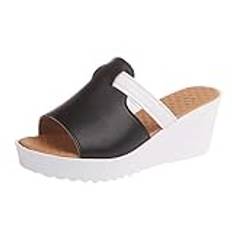 Dammode vardaglig slip-on kilar tjocka plattformar skor utomhustofflor damtofflor med gummisulor för utomhus, Svart, 39 EU