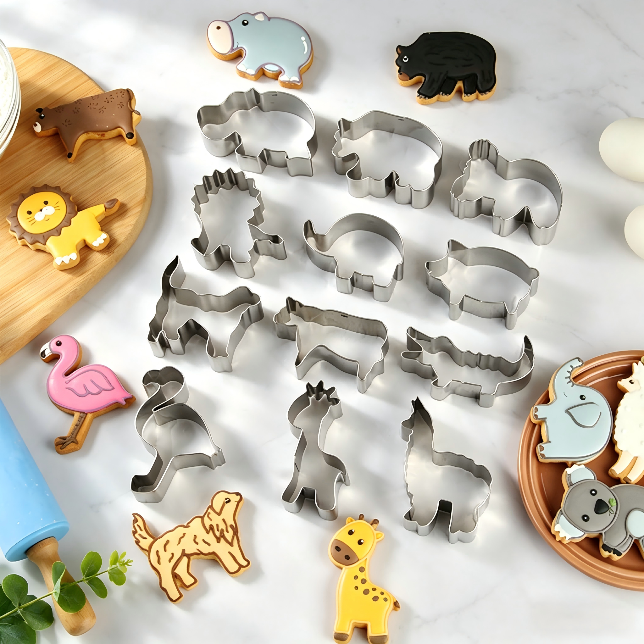 12PCS Kids Cartoon Cookie Cutter Set Food Grade Stainless Steel Reusable Molds for Biscuit Fondant Birthday Party Home Baking