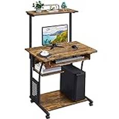 Yaheetech Skrivbord med hjul arbetsbord PC laptop bord hemmakontor med hylla 80 x 50 x 132 cm vintage