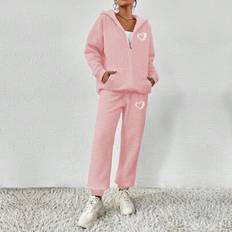 2st Flickor Tonåringar Casual Indoor/Outdoor Fleece Huva Cardigan Och Dragsko Fleece Byxor Set, Varma Och Tjocka För Vår, Höst, Vinter - Rosa (8Y,10Y,14Y,12Y,16Y)