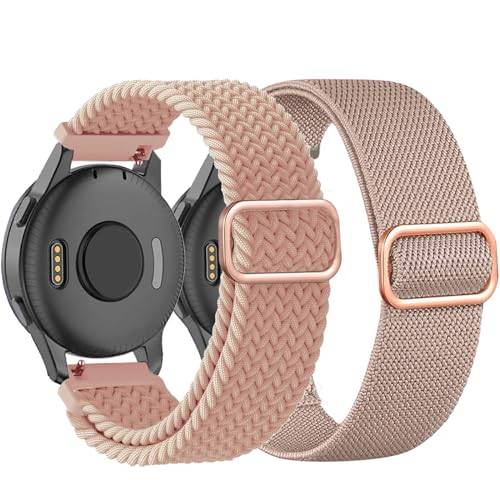 Tucomo flätade stretchiga klockarmband i nylon, 2-pack, kompatibla med Garmin Venu Sq/Venu Sq 2/Venu 2 Plus, 20 mm ögla, elastiska tygremmar för Garmin Vivoactive 5/Vivoactive 3, kvinnor, män, Large,
