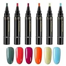 6 PCS Nail Polish Pens Set, 3 in 1 Gel Nail Polish Pens, 36 Color Quick Dry Nail Polish Gel Pen 8ml, Nail Varnish Tools for Women, One Step DIY Nail Art Accessories (F)