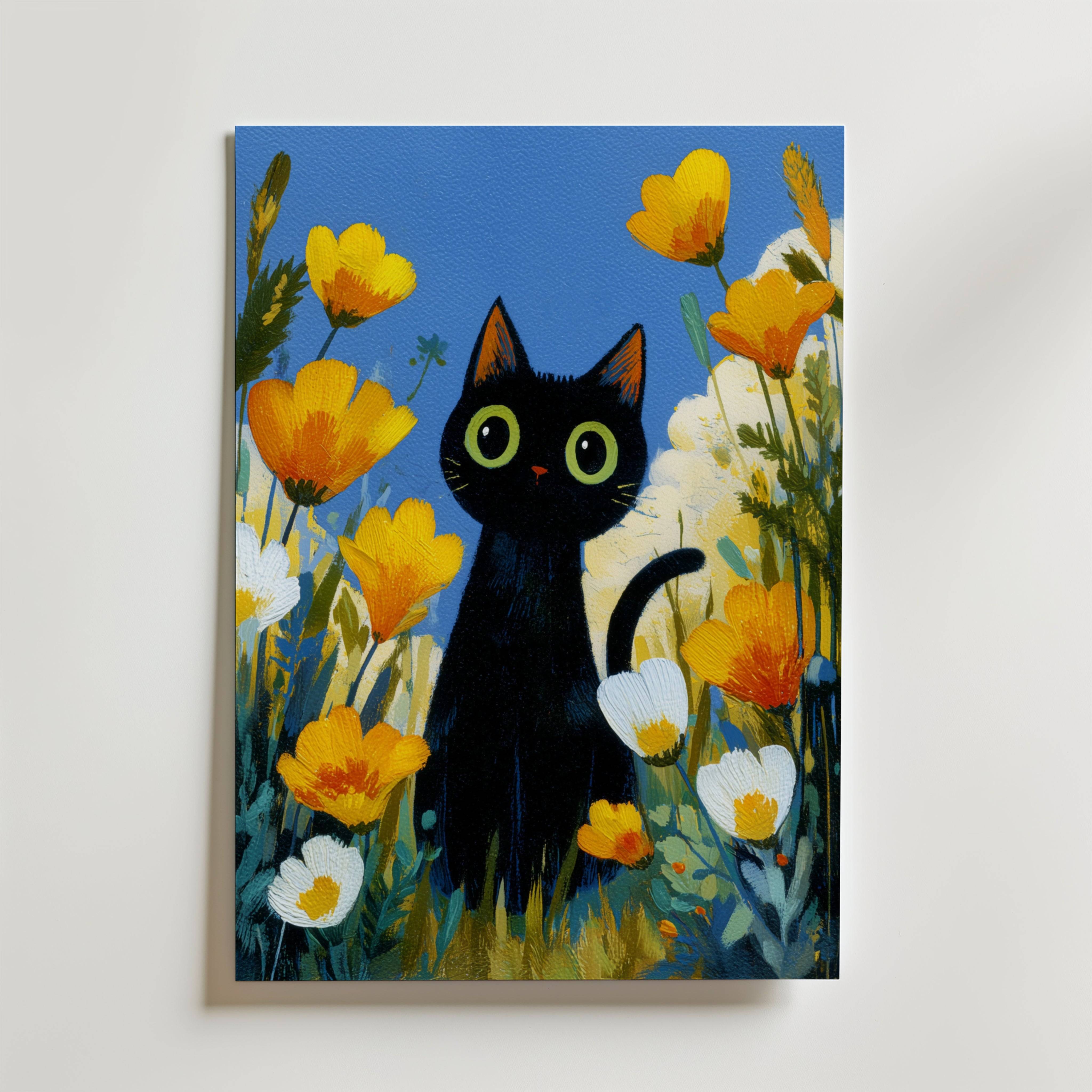 Midnight Meadow Cat Poster - Premium Canvas 30x40 cm Utan passepartout