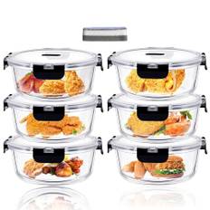 ERUIV Glasbehälter Mit Deckel, (6er) Meal Prep Boxen Glas-950ml, Runder Mikrowellengeschirr Glas Mit Deckel, Luftdicht Vorratsdosen Glas Mit Deckel, Auslaufsicher Food Container, BPA-frei