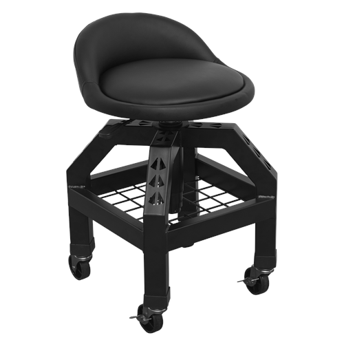 Sealey Industrial Creeper Stool Pneumatic, Adjustable Height Swivel Seat & Back Rest