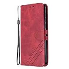 Telefon Flip Case Kompatibel med Motorola Moto E6 Play plånboksfodral, telefonfodral i PU-läder Magnetic Flip Folio-läderfodral Korthållare [Stötsäkert TPU inre skal] Skyddsfodral Telefonskydd(Rosso)