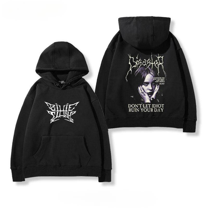 Hot Billie Eilish Hooded Sweatshirt for Both Men and Women, A Fleece American Casual and Versatile Outfit for Autumn and Winter cm black