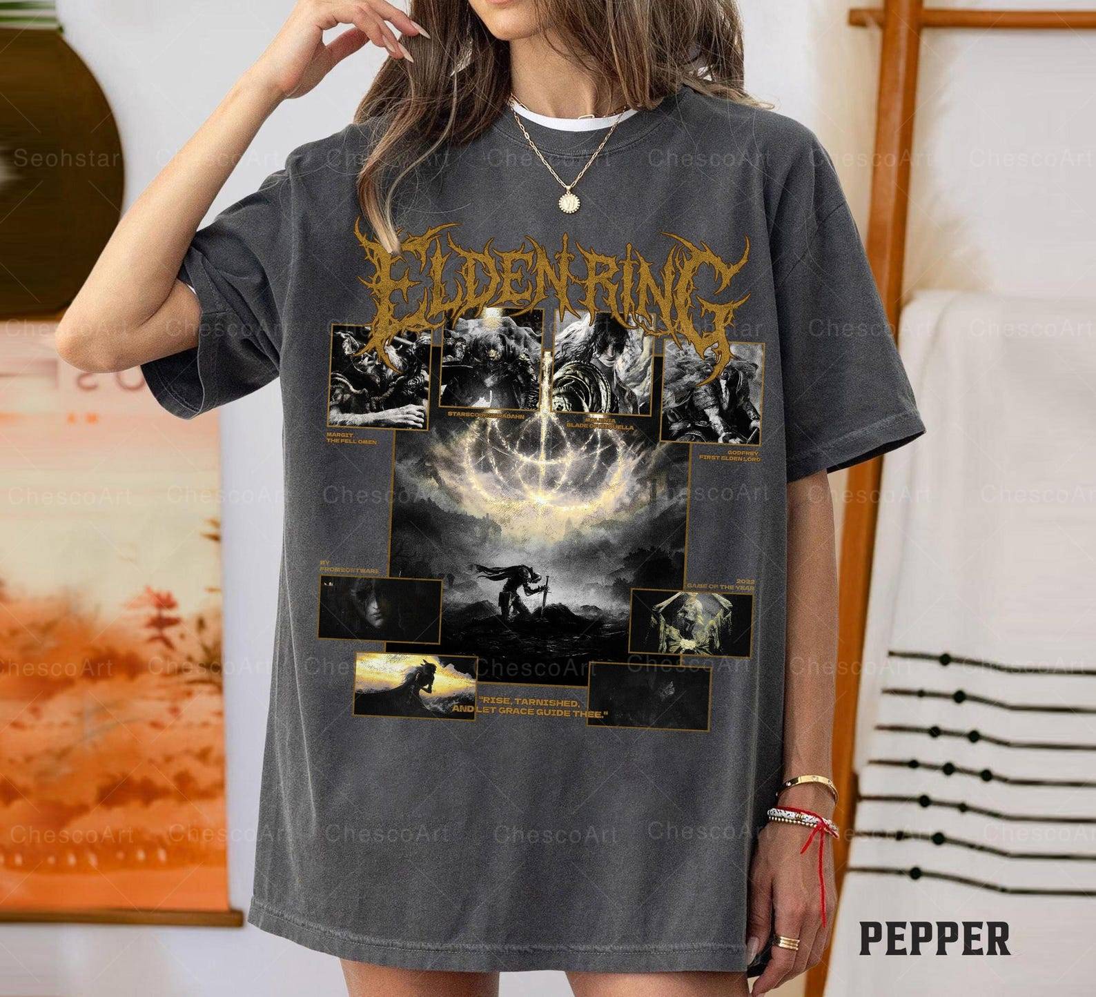 Begränsad Elden Ring Metallstil T-shirt, Shadow Of Erdtree T-shirt, Metall T-shirt, Svart Metall T-shirt, Gåva För Kvinna och Man Unisex T-shirt cm bl