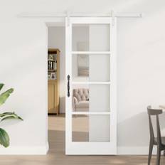 Glidende dør med hardware sæt 'orkdal'hvid massivt træ & glas