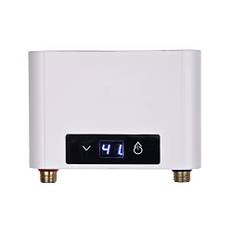 CJHZQYY Mini elektronisk varmvattenberedare tanklös elektrisk varmvattenberedare, mini omedelbar varmvattenberedare genomströmningsvärmare för badrum kök, LED stor skärm (vit, 3 500 W utan duschset)