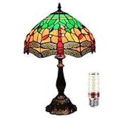 Trollslända Tiffany-lampa, 30 cm färgat glas vintage stil – bord för vardagsrum sovrum bibliotek – Tiffany-lampor