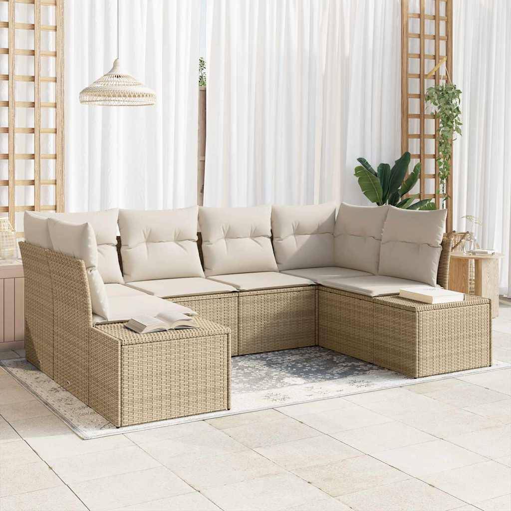 vidaXL Havesofa Sæt 6 stk. 6-Antal sæder Beige og creme Poly rattan