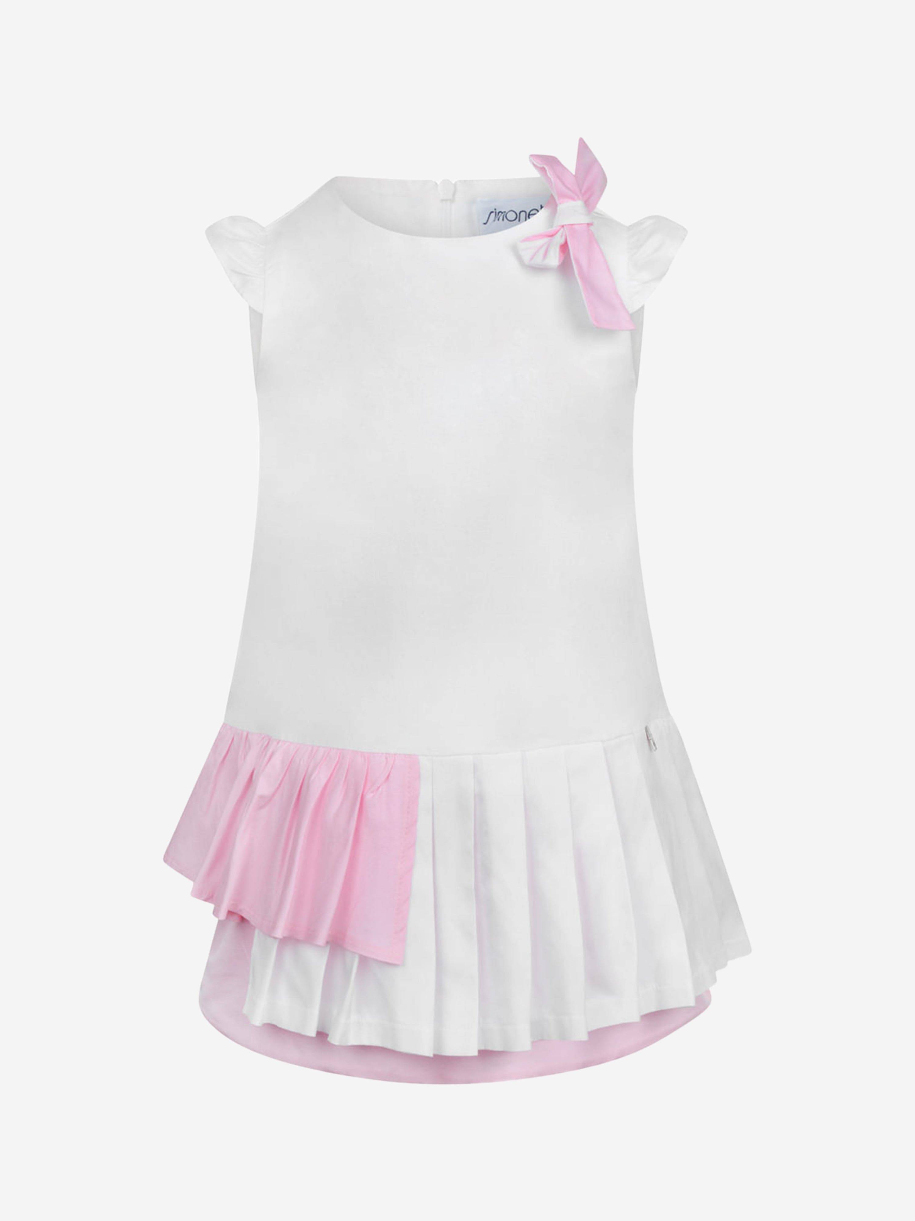 Simonetta Girls Pleated Dress in White - White / 10 Yrs (10 Yrs)