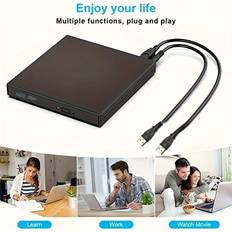 TEMU Usb 2.0 Slim Portable External Cd Dvd Drive - Cd-rw Burner Writer Player For Laptop Notebook Pc Desktop Computer With -and-play Connection And Black White Silvery