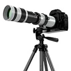 BENOISON Teleobjektiv 420–800mm, EF Objektiv för Canon DSLR, Manuell Fokus MF Zoomobjektiv för Canon 4000D 2000D 1300D 1200D 850D 800D 750D 250D 200D 90D 80D 77D 7D 6D 5D 1D etc DSLR (Vit)