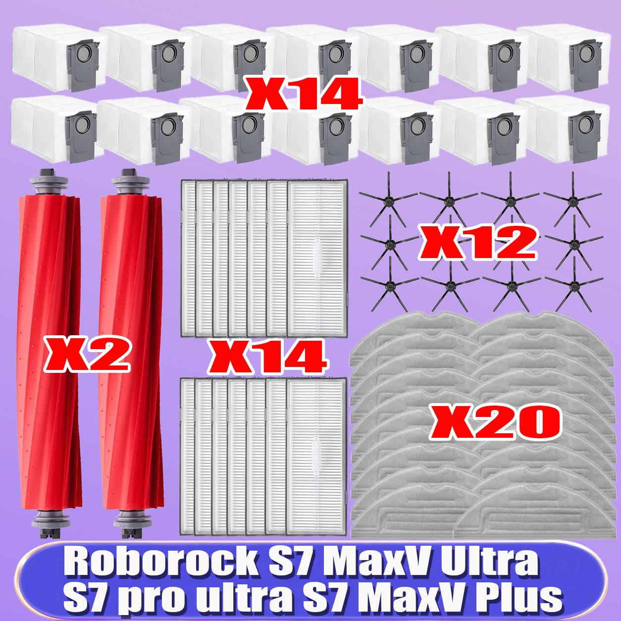 31Pcs For Roborock S7 Maxv Ultra Accessories S7 Pro Ultra Mop Main Side Brush Hepa Filter Dust Bag Robot Vacuum Cleaner