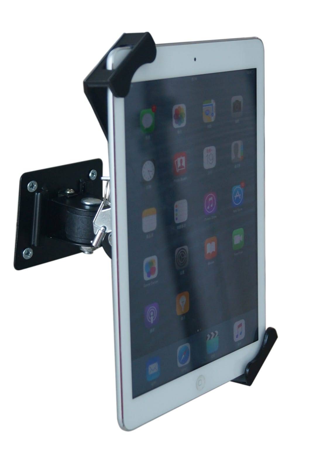 Trolsk Låsbart Väggfäste (9,7-13") - iPad-hållare, väggmonterad, roterbar och justerbar för iPad/tablet, aluminium svart, säkerhetslås med 2 nycklar - Svart
