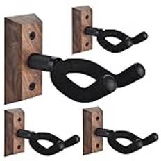 DOMMI Väggfäste för gitarr 4-pack, gitarrhållare med justerbar mjuk gitarrkrok för gitarrer i ädelträ, u-formad gitarrhängare väggmontering för akustisk, elgitarr, bas, svart valnöt