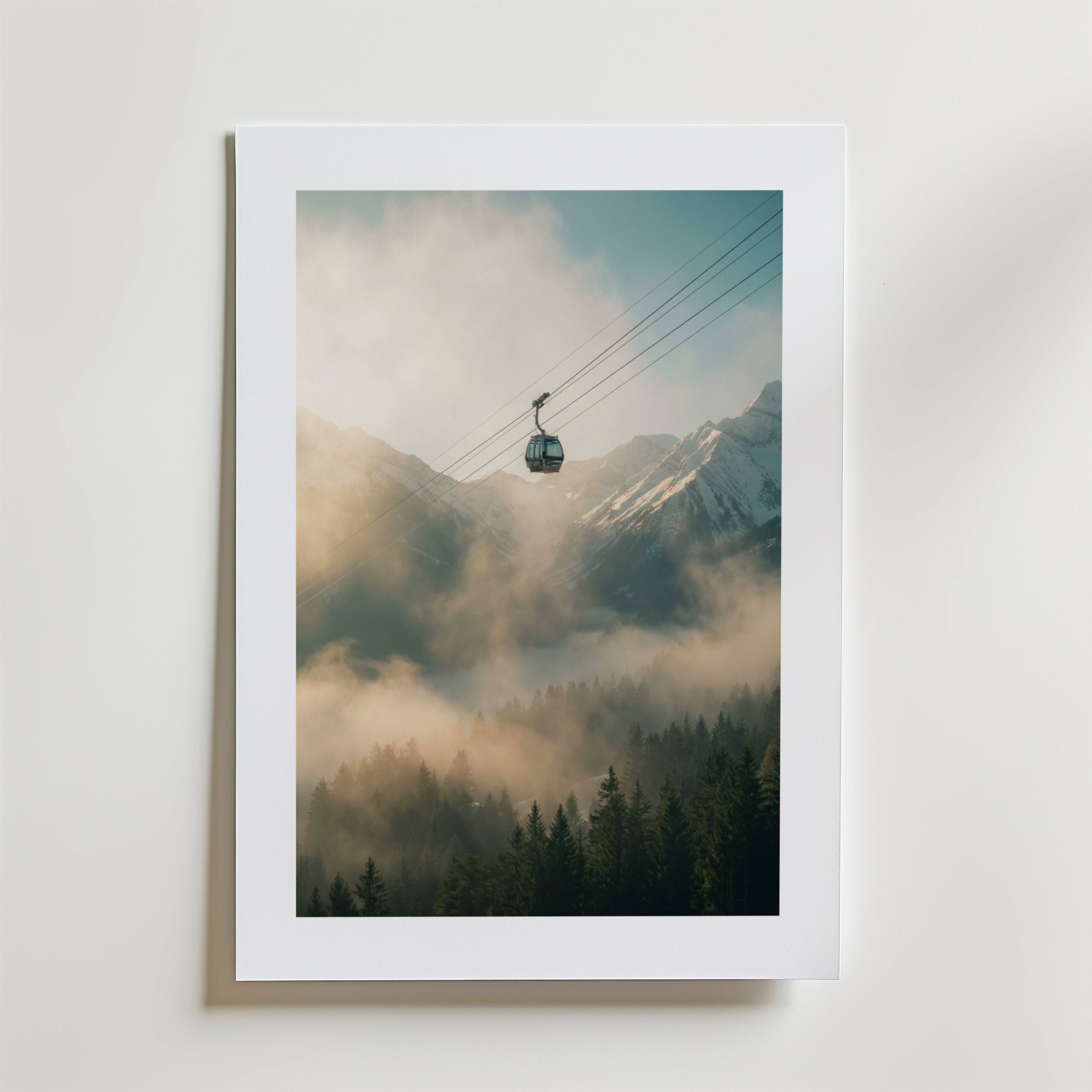 Alpine Mist Ascent Poster - Premium Canvas 40x50 cm Med passepartout