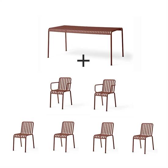 Hay - Palissade sæt - Bord + 6 stole - Iron red - Rød - 4 chairs og 2 arm chairs