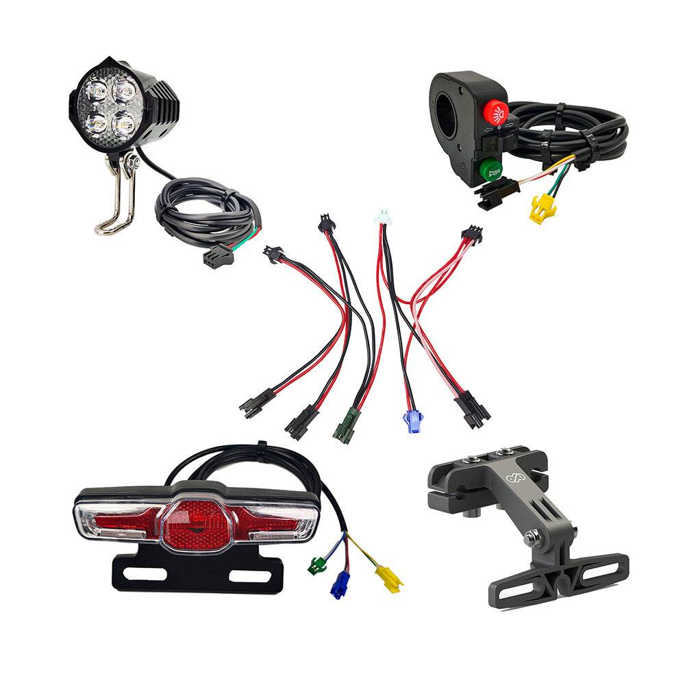 EBKE 180-220LM 12-60V 2.8W Elektrisk Cykelfrontljus Varningsskyddsbelysning Ljusbrytare Ljusgruppanslutningskablar Sätes