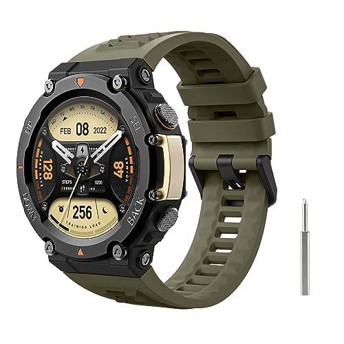 MoKo Watch Strap Compatible with Amazfit T-Rex 2 Outdoor GPS Smartwatch, Soft Silicone Replacement Band Sport Wristband with a Metal Screwdriver, Jungle Green