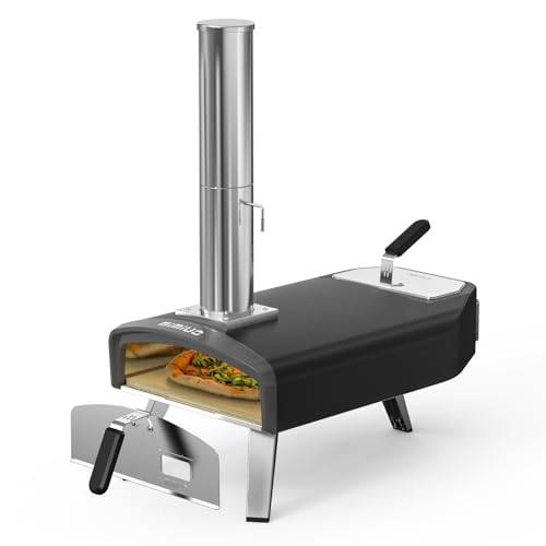 Mimiuo Uppgraderad pizzaugn utomhus, trä- och kolpizzaugn, vedeldad pizzaugn, bärbar pizzatillverkare för utomhusmatlagning och trädgård