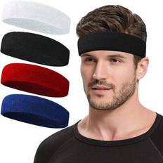 4 st/set svart vit röd blå svettband sportpannband för män, fukttransporterande hårband, sporthandduk, bandana för löpning, cykling, yoga, spa gym, he - Multifärgad (En-Storlek)