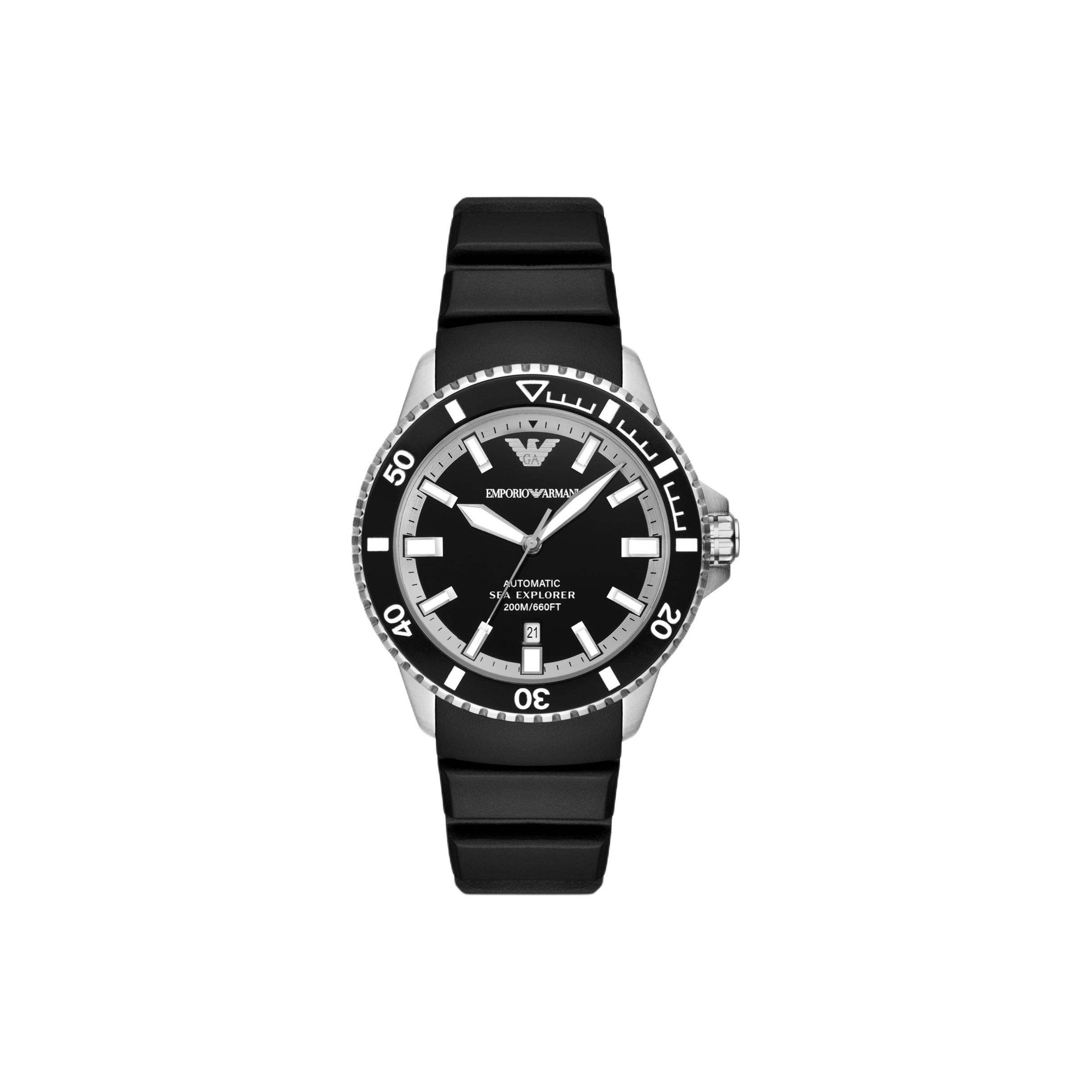 Emporio Armani Watch Mechanical Movement Silicone Strap 42Mm Black Dial 200M Water Resistant Men watches AR60078_NLP_NLC Black Dial