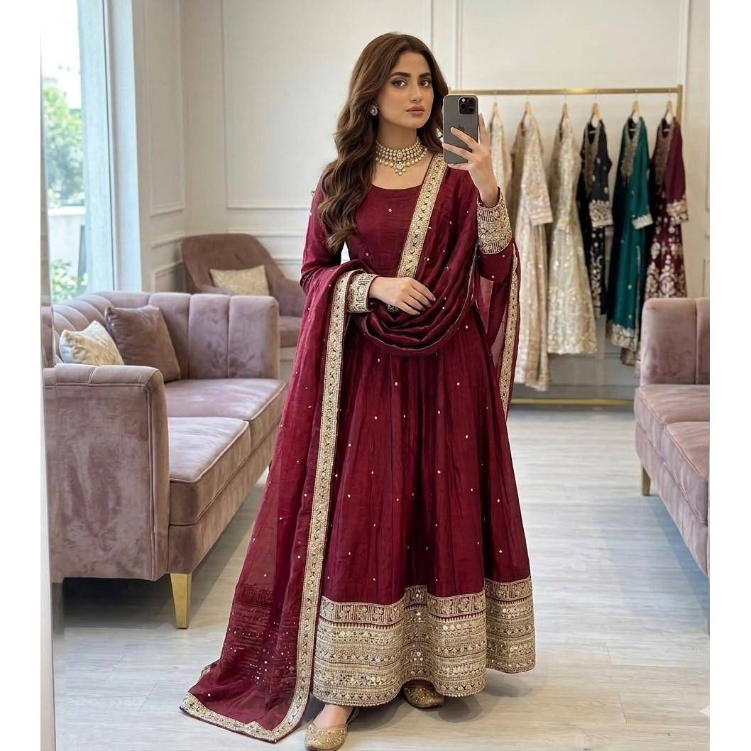 Festkläder Pakistansk Anarkali Salwar Kameez Indisk Bollywood Bröllopskläder Kostym black