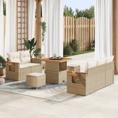 vidaXL Havesofa Sæt med pude med opbevaring 8 pcs Beige Poly rattan
