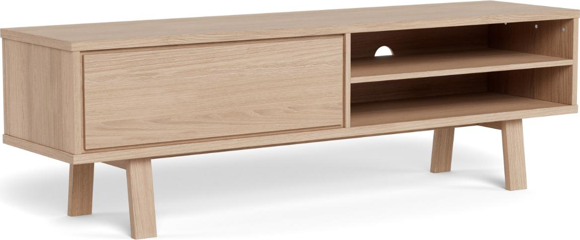 TV-bord/TV-møbel Signature Lindholm – hvidpigmenteret egefiner, 160x40x50 cm, 2 åbne rum skuffe, kabelgennemføring.