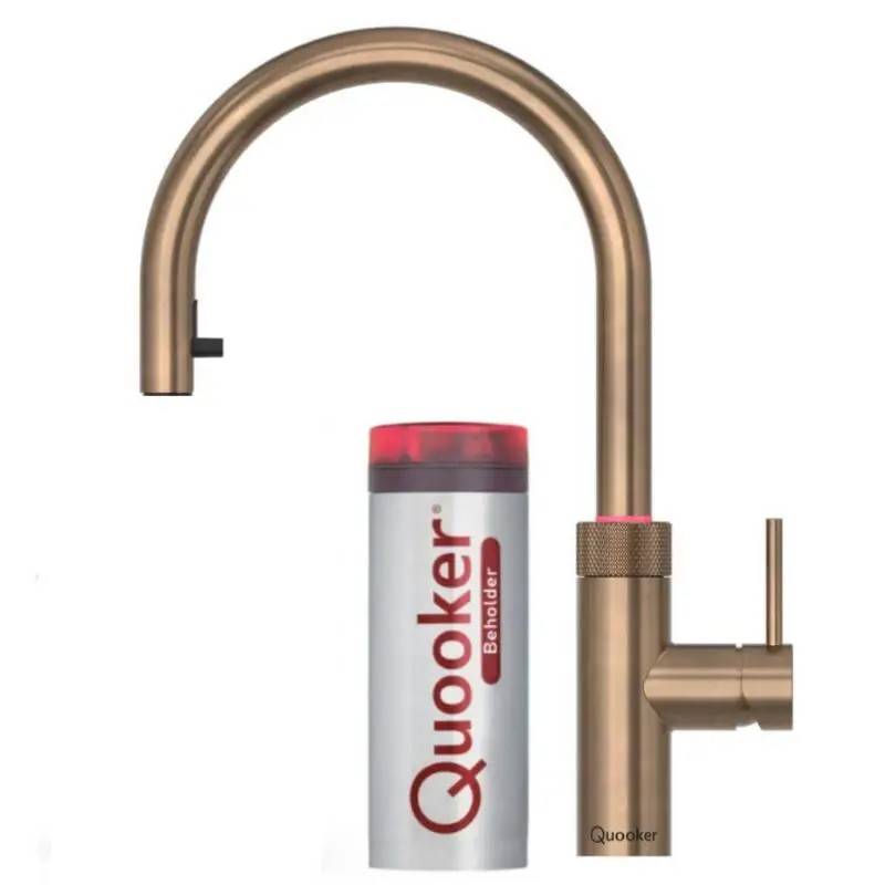 Inkl. montering, Quooker Flex Round Bruneret messing 3i1, inkl Pro3 beholder
