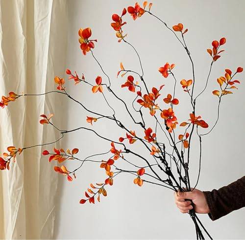 NatureMan 90 cm 5 st konstgjorda fikusgrenar, höst falska grönska stjälkar grenar för vasfyllning heminredning bord bordsuppsatser trädgårdsdekoration (orange)